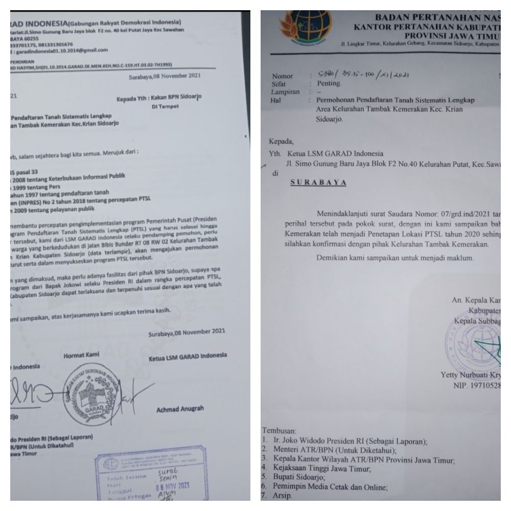 Ini Surat Permohonan Program PTSL Dan Jawaban Surat BPN Sidoarjo