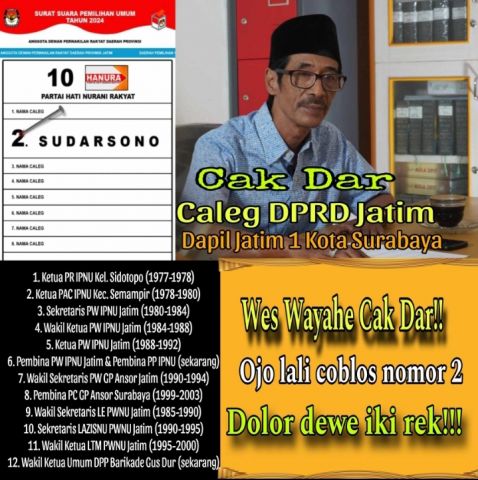 Target Suara Cak Dar Caleg DPRD Jatim Dapil 1 Kota Surabaya