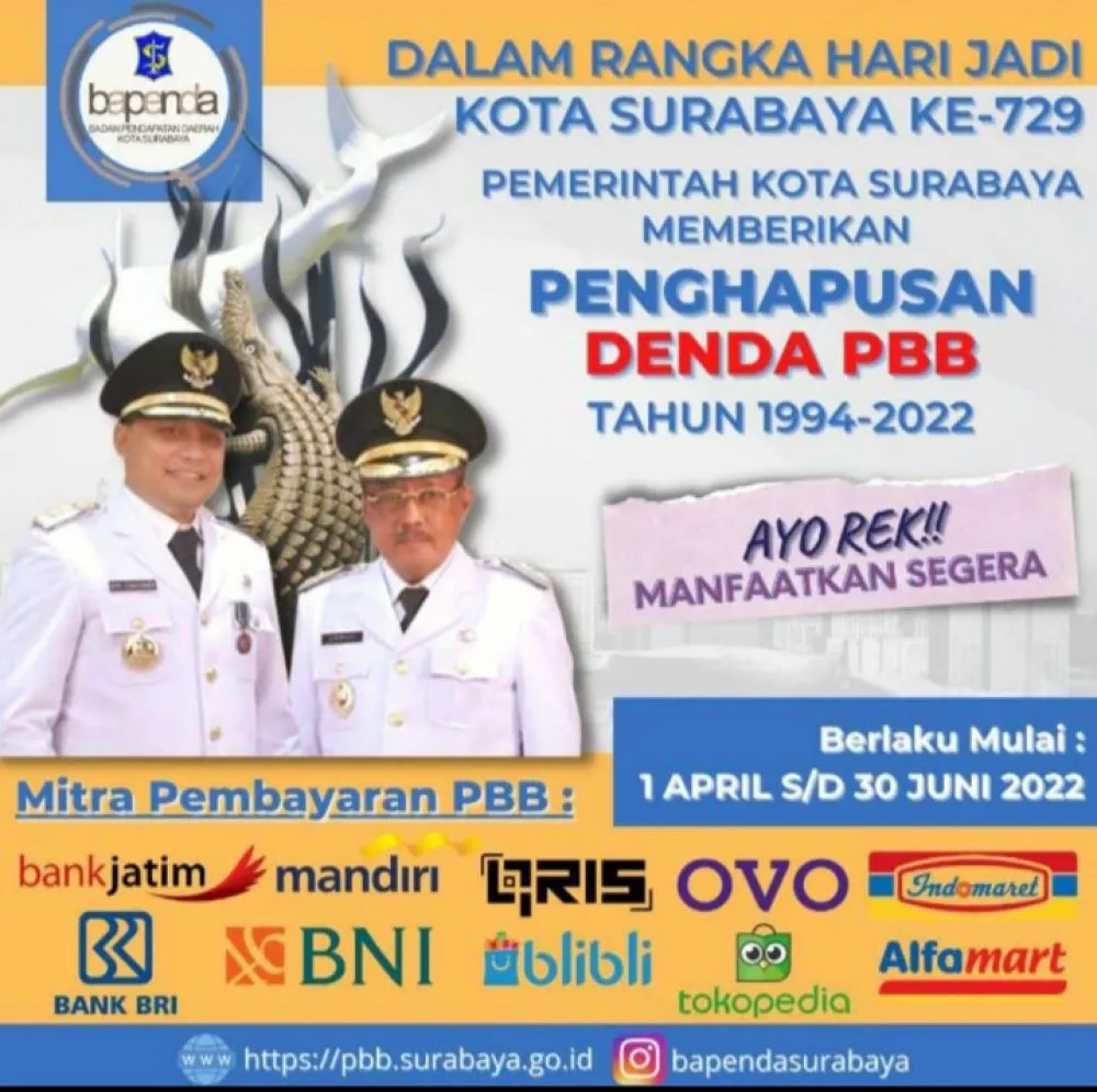 Pemkot Surabaya Bebaskan Denda PBB Mulai 1 April-30 Juni 2022