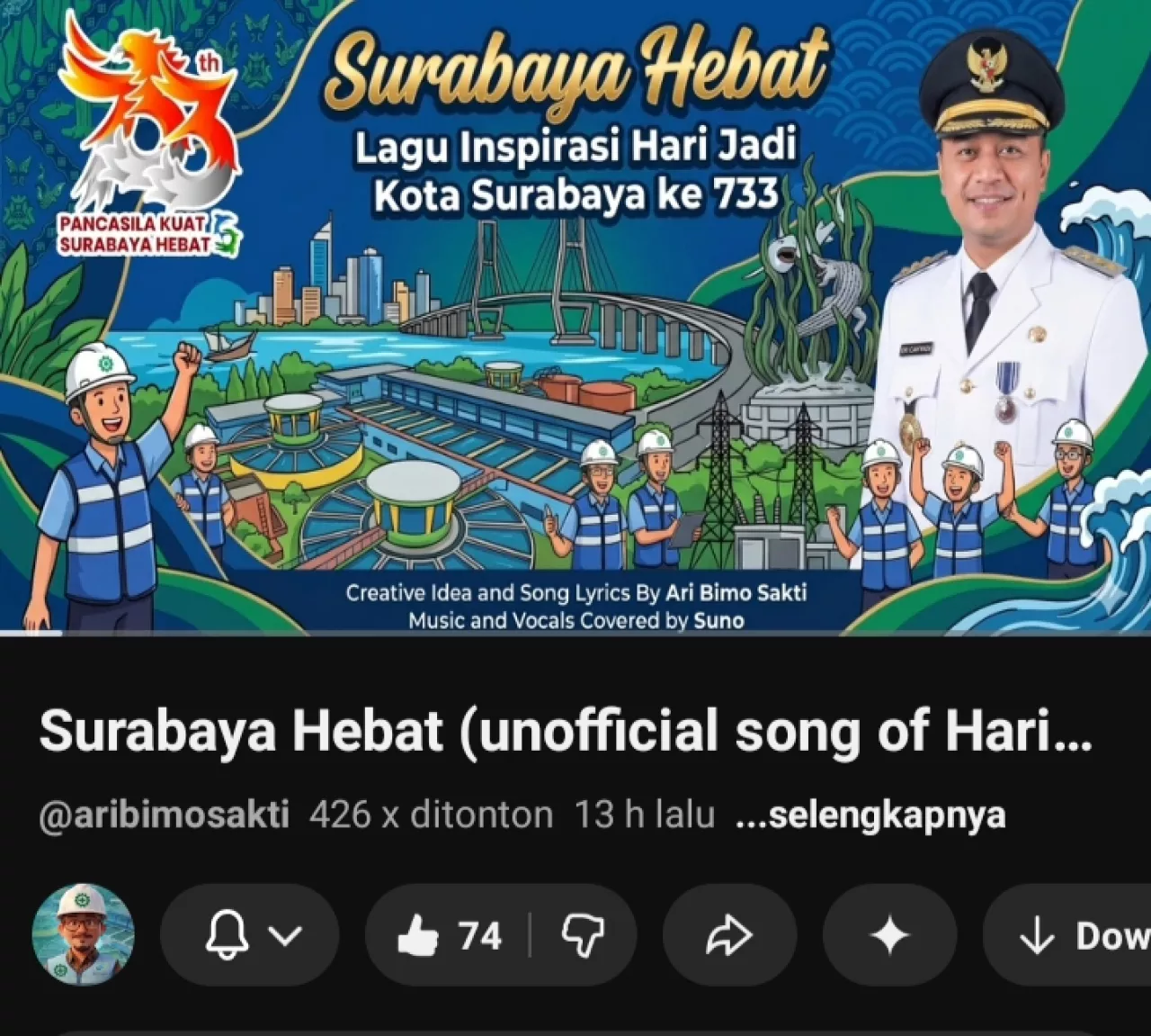 Persembahan Untuk Hari Jadi Kota Surabaya Ke 733Tahun, Ari Bimo Ciptakan "Surabaya Hebat"