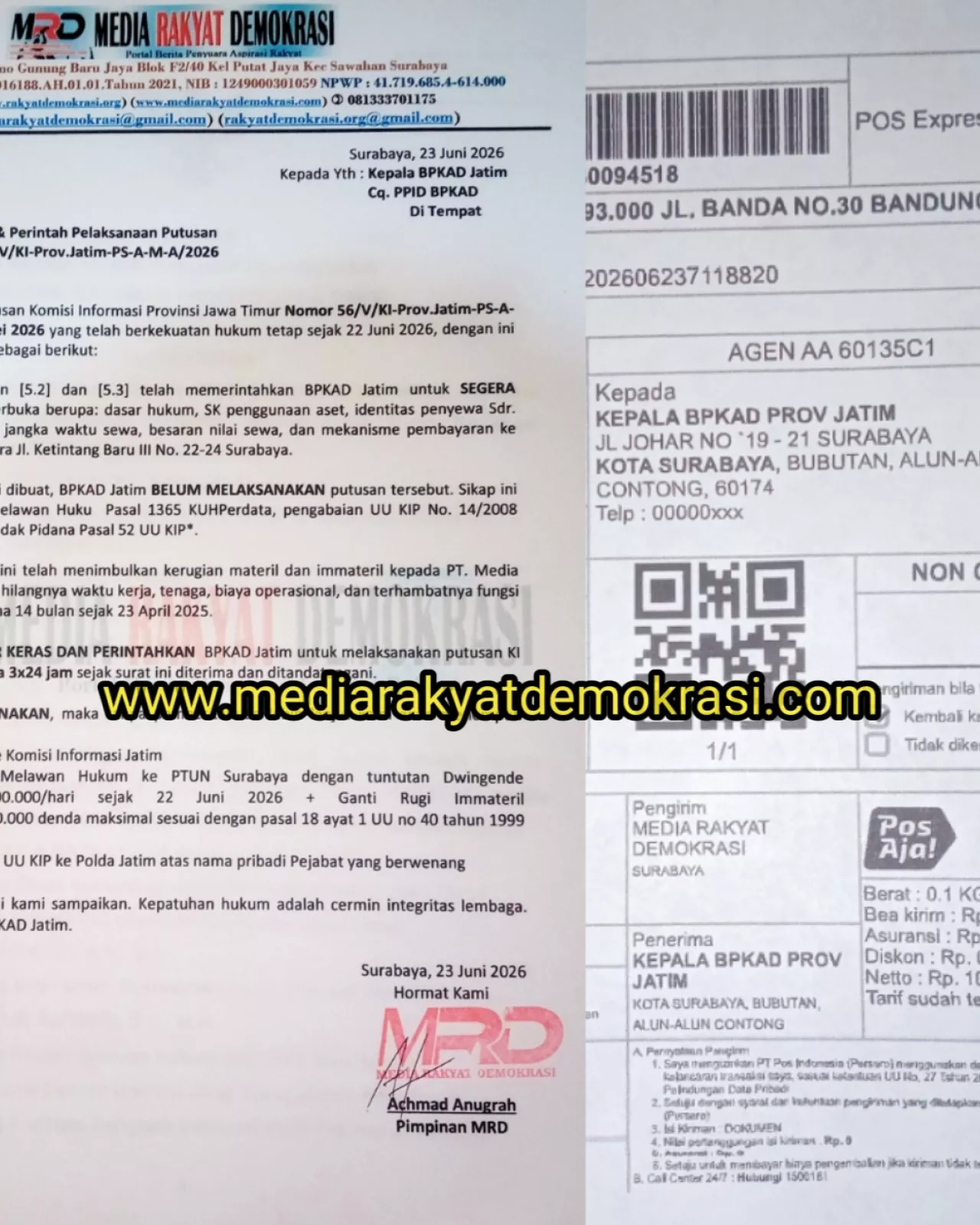 Terkait Informasi Rumah Kadisperindag Jatim Yang Patut Dibuka, BPKAD Dianggap Abaikan Putusan KI Jatim