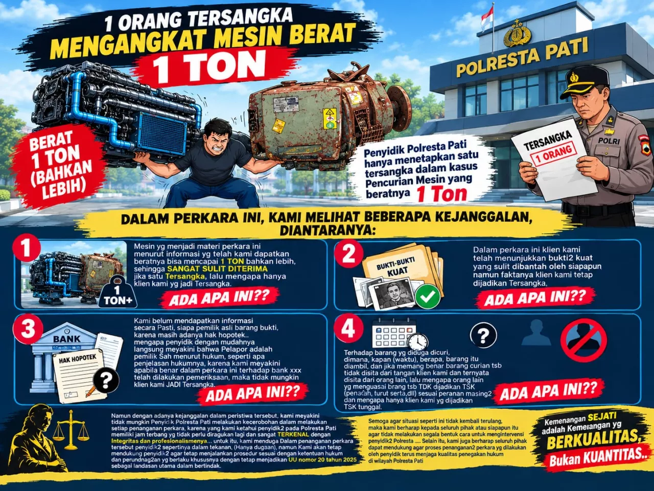 Penetapan Tersangka Tunggal Dalam Kasus Mesin 1 Ton Di Pati Jawa Tengah Dipertanyakan Kuasa Hukum