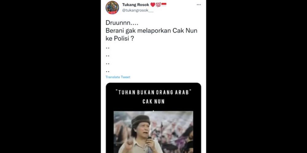 Akun Twitter Ini, Tantang Kelompok Ini Untuk Laporkan Cak Nun..