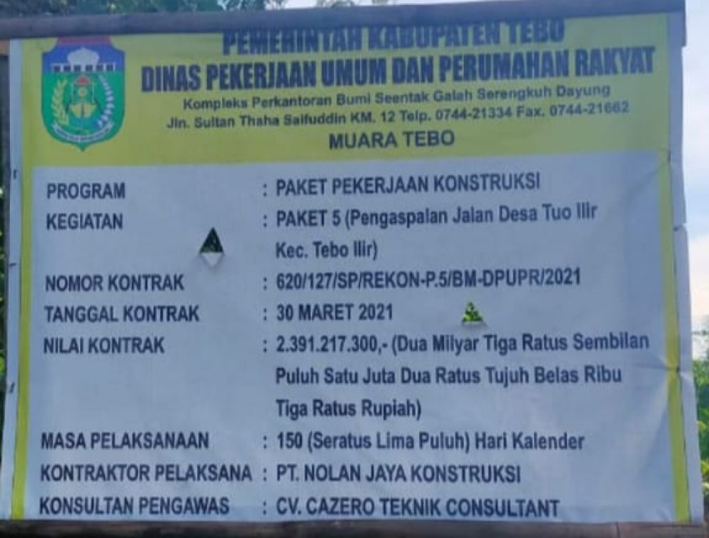 Beda Nama Desa Di Papan Proyek, Dinas PU Tebo Diduga Ada Praktek KKN?