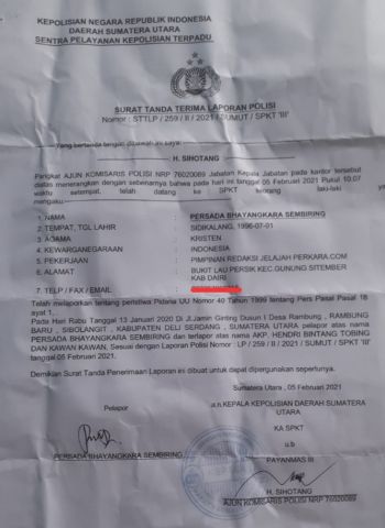 Halangi Liputan,Kasat Narkoba Polres Tanah Karo Dilaporkan Polda Sumut