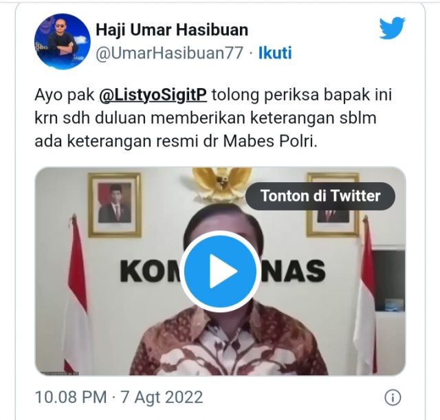 Tokoh NU Minta Kapolri Periksa Ketua Harian Kompolnas Benny J Mamoto