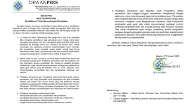 Siaran Terbaru Dewan Pers Terkait Pendaftaran Media : Tak Harus!!